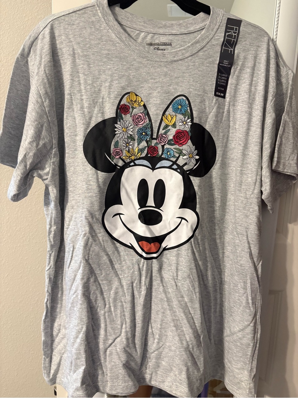 Disney Minnie Mouse Gray Graphic Tee with Floral Bow - Women’s